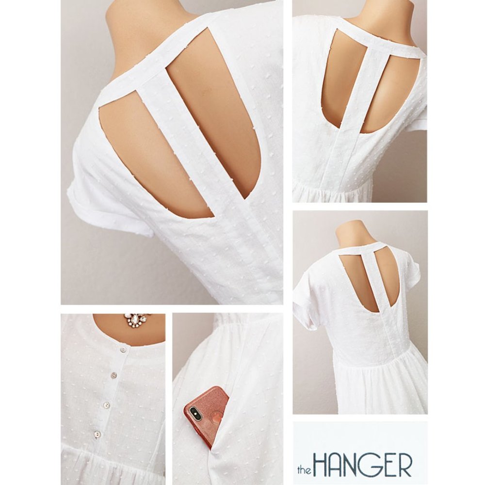 White 100% Cotton Swiss Dot Cutout Babydoll Dress - Picture 5 of 9